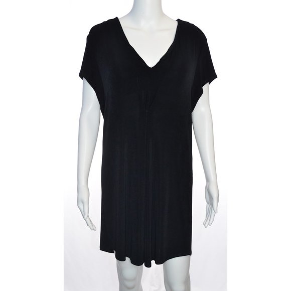 Chico’s Travelers V-Neck Slinky Short Sleeve Shift Dress Black Size 2 US 12/14-L - Picture 1 of 6